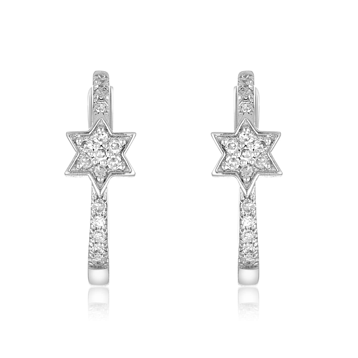 14k yellow gold jewish star stud earrings with pave set CZ's and screw top backs