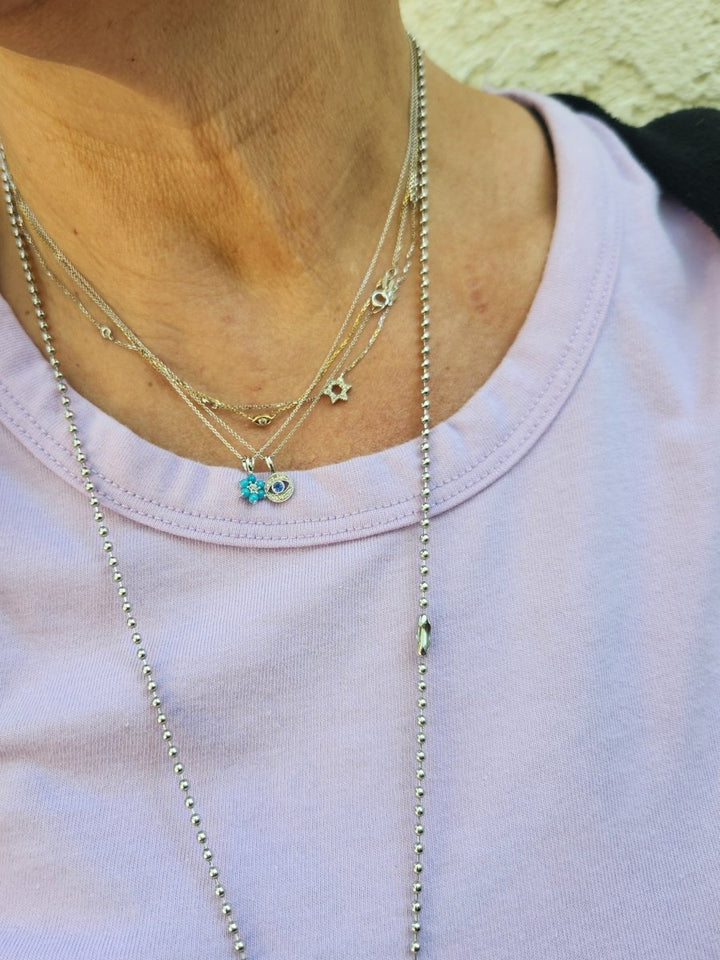 Turquoise and Diamond Jewish Star Necklace