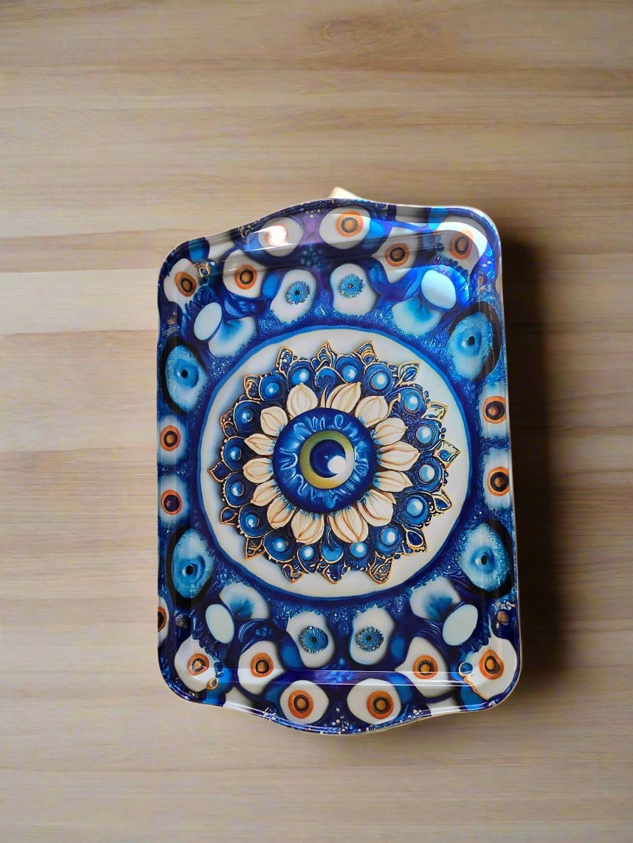 12x8 Blue Floral Evil Eye Tray