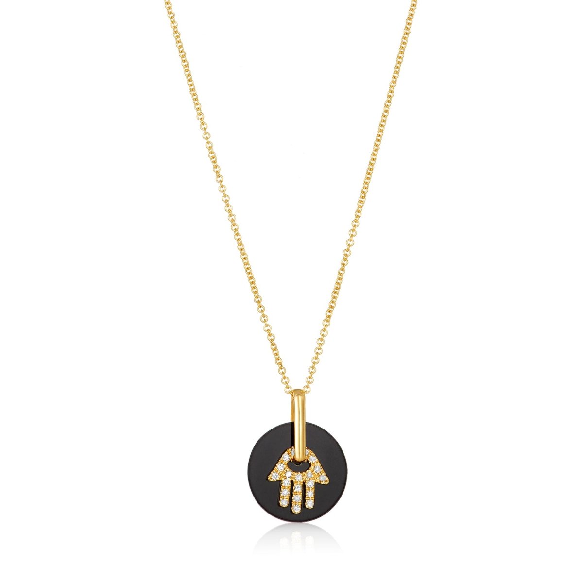 Black Onyx Diamond Hamsa Necklace in 14k Gold