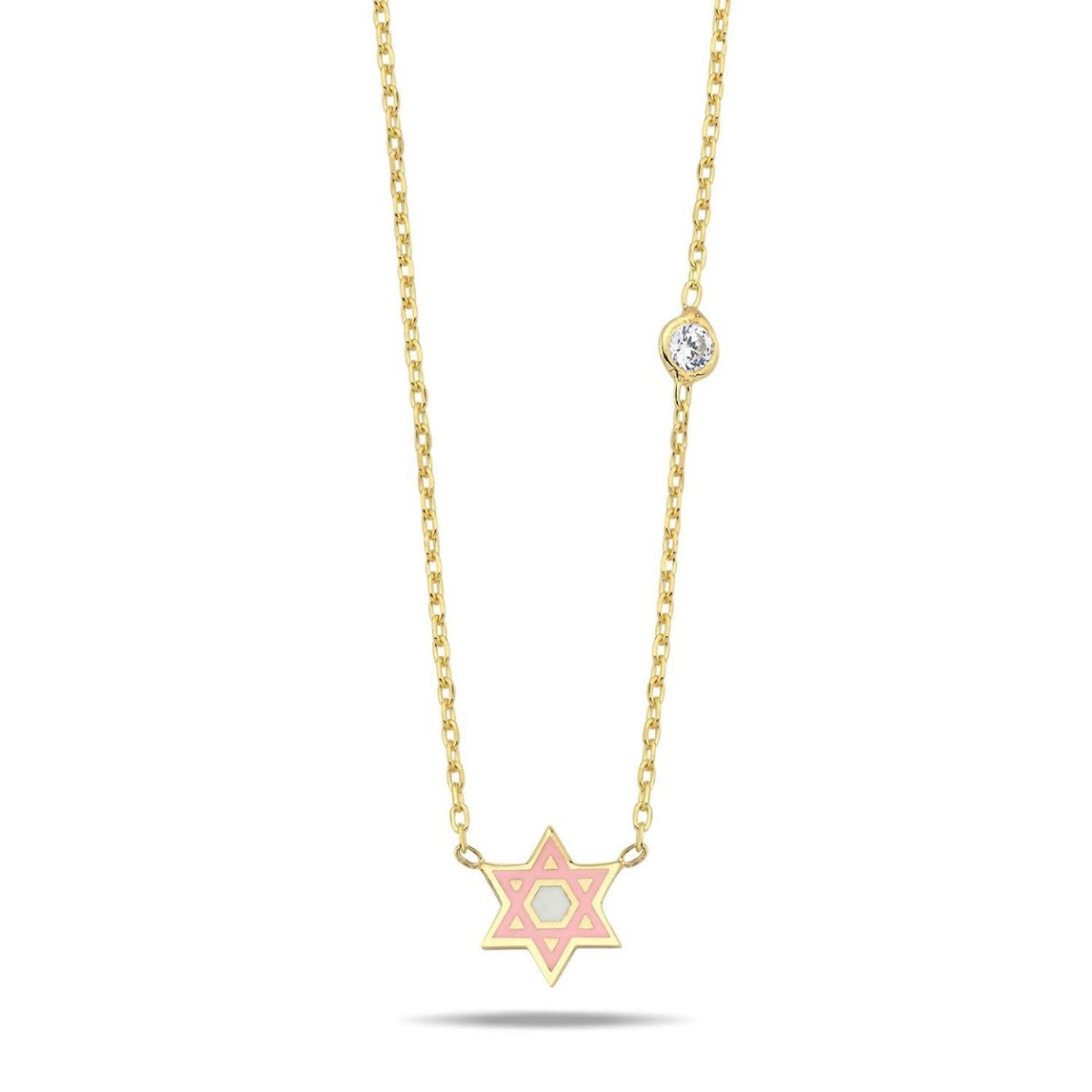 Pink or Blue Jewish Star Necklace with a Sparkling Gemstone