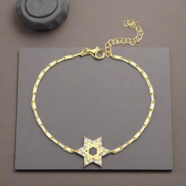 Star of David Baguette Bracelet in Silver or Gold