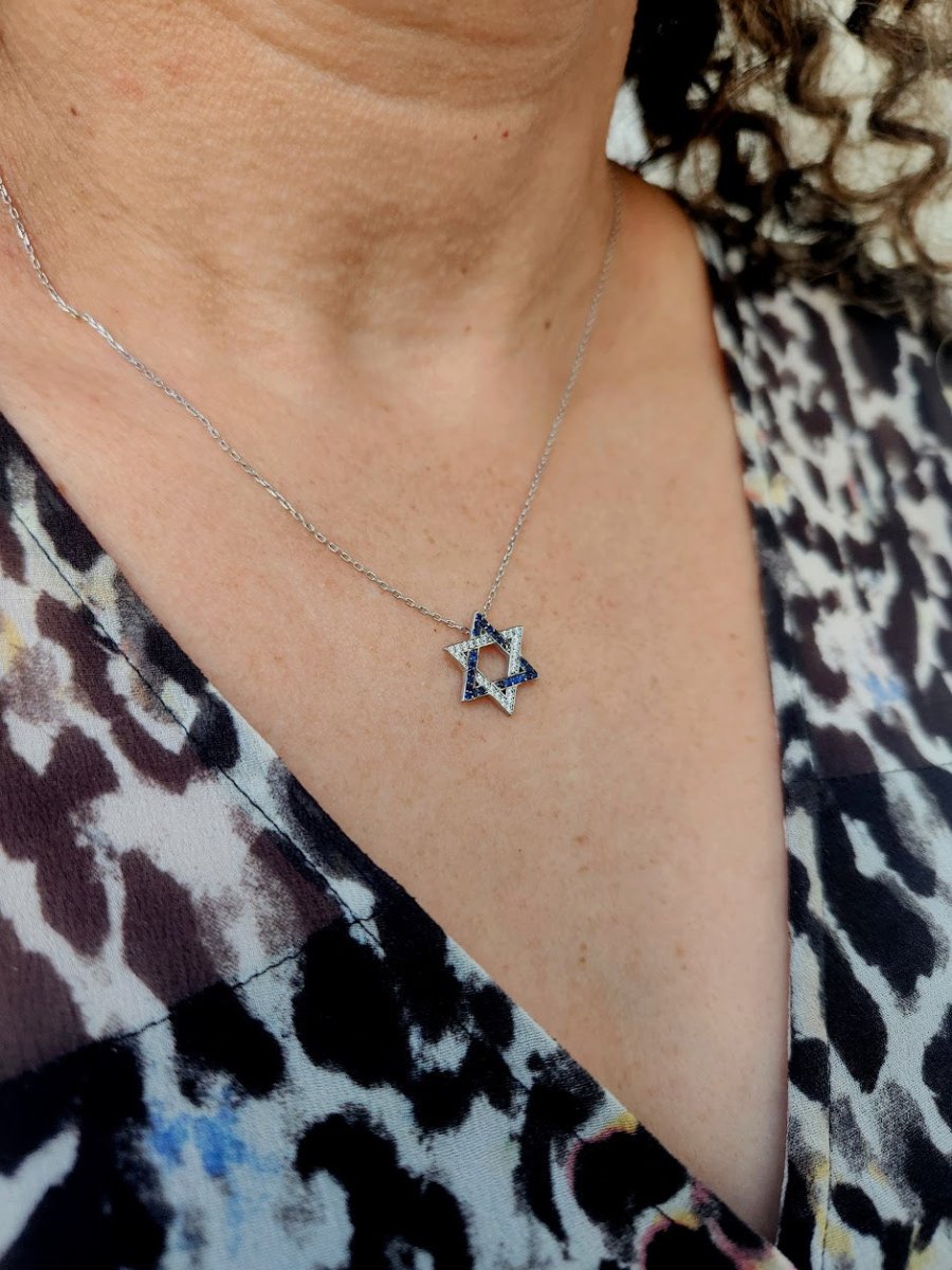 Jewish Star Necklace | Blue or White Gemstones