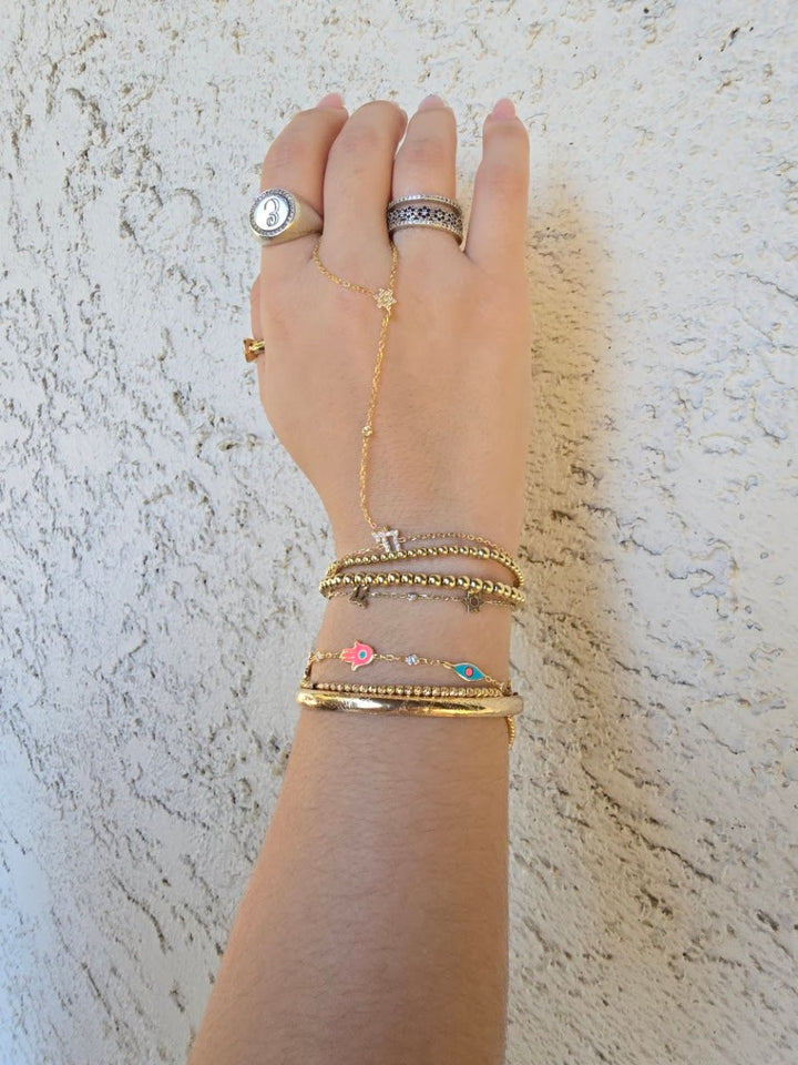 Chai and Star of David Hand Chain Bracelet with Gemstones