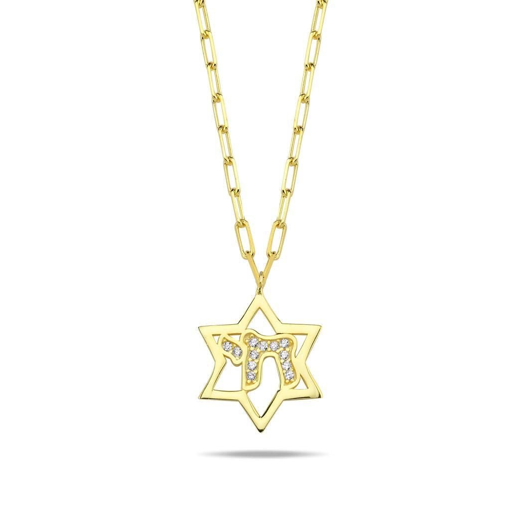 Chai and Star of David Gold Necklace for Love and Life