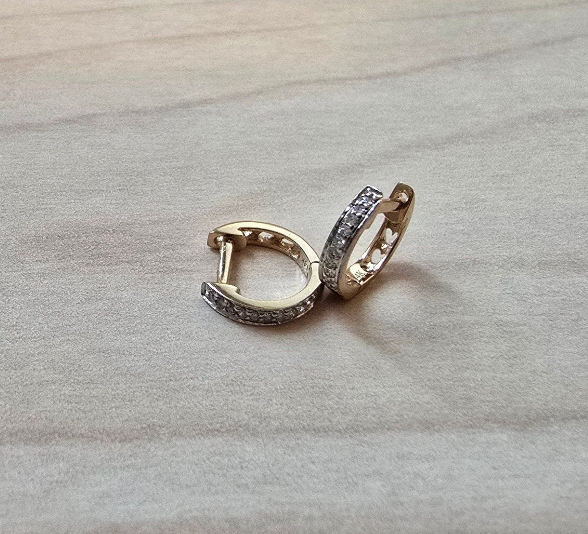 Small Huggie Earrings in 14k Gold with Diamonds