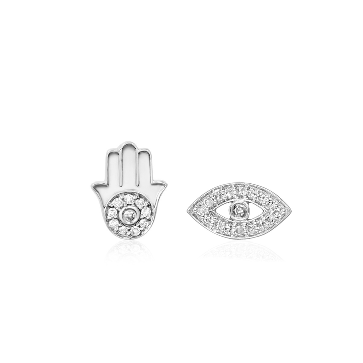 Evil eye + Hamsa Diamond Earrings in Gold