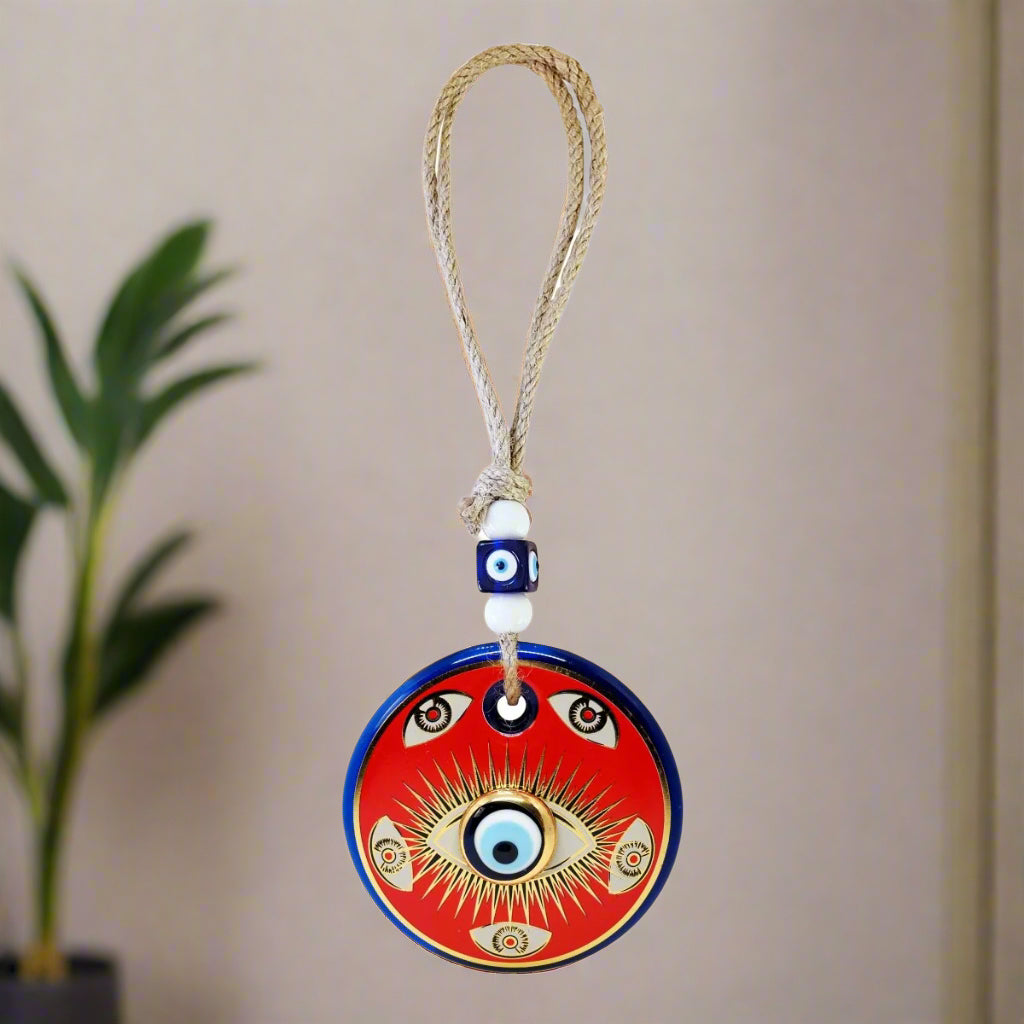 Red Hues Evil Eye Home Wall Decor Hand Painted