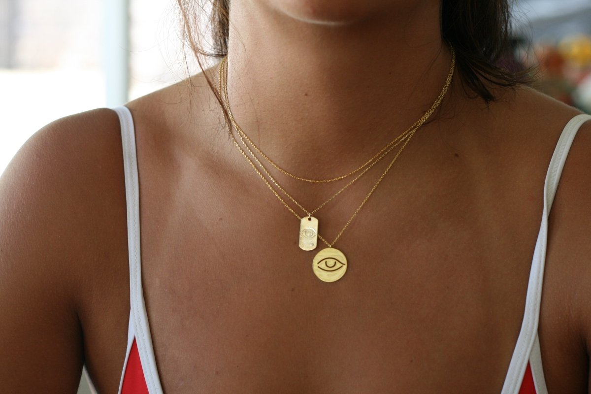 Evil Eye Gold Tag Necklace