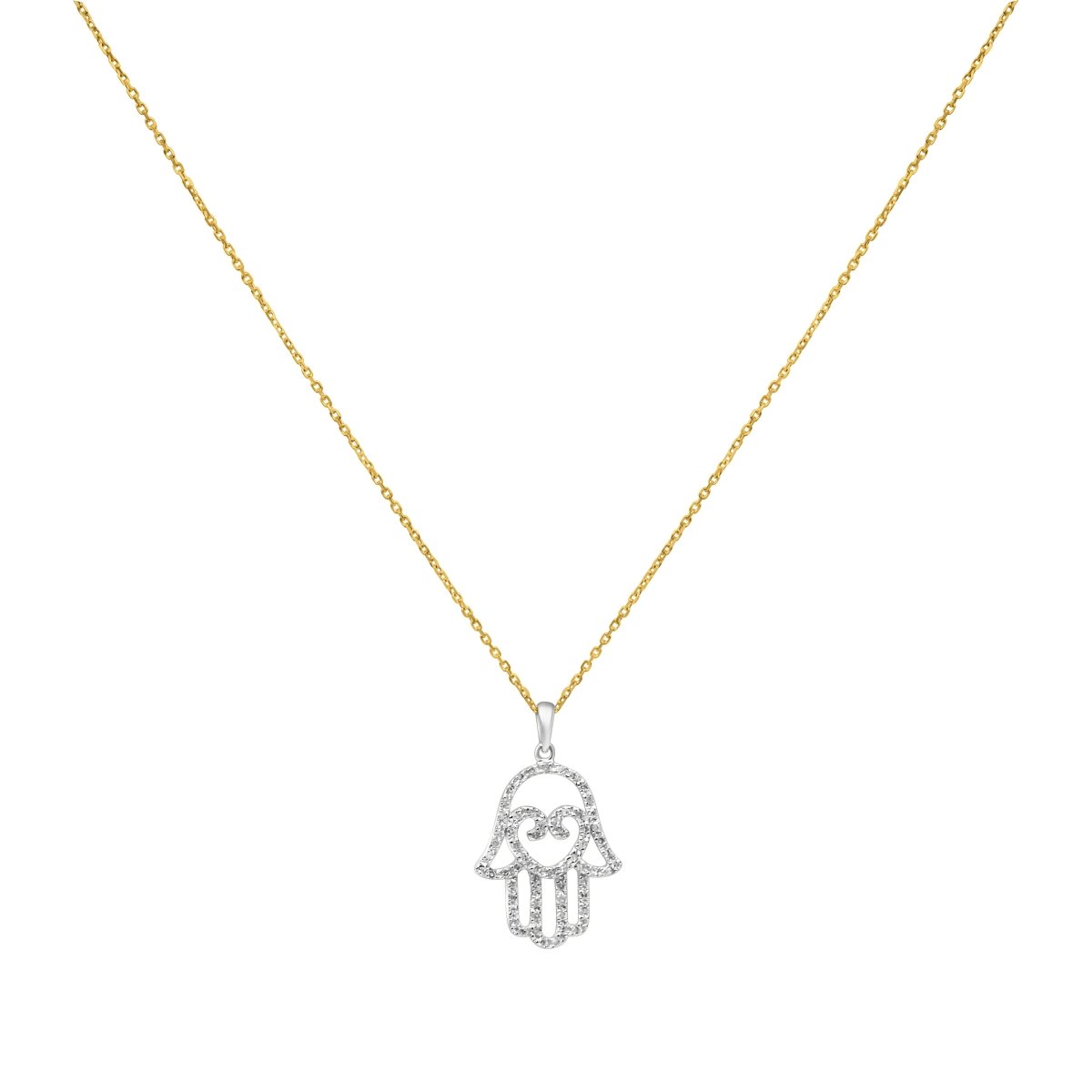 Hamsa and Heart Diamond Necklace in 14k Gold