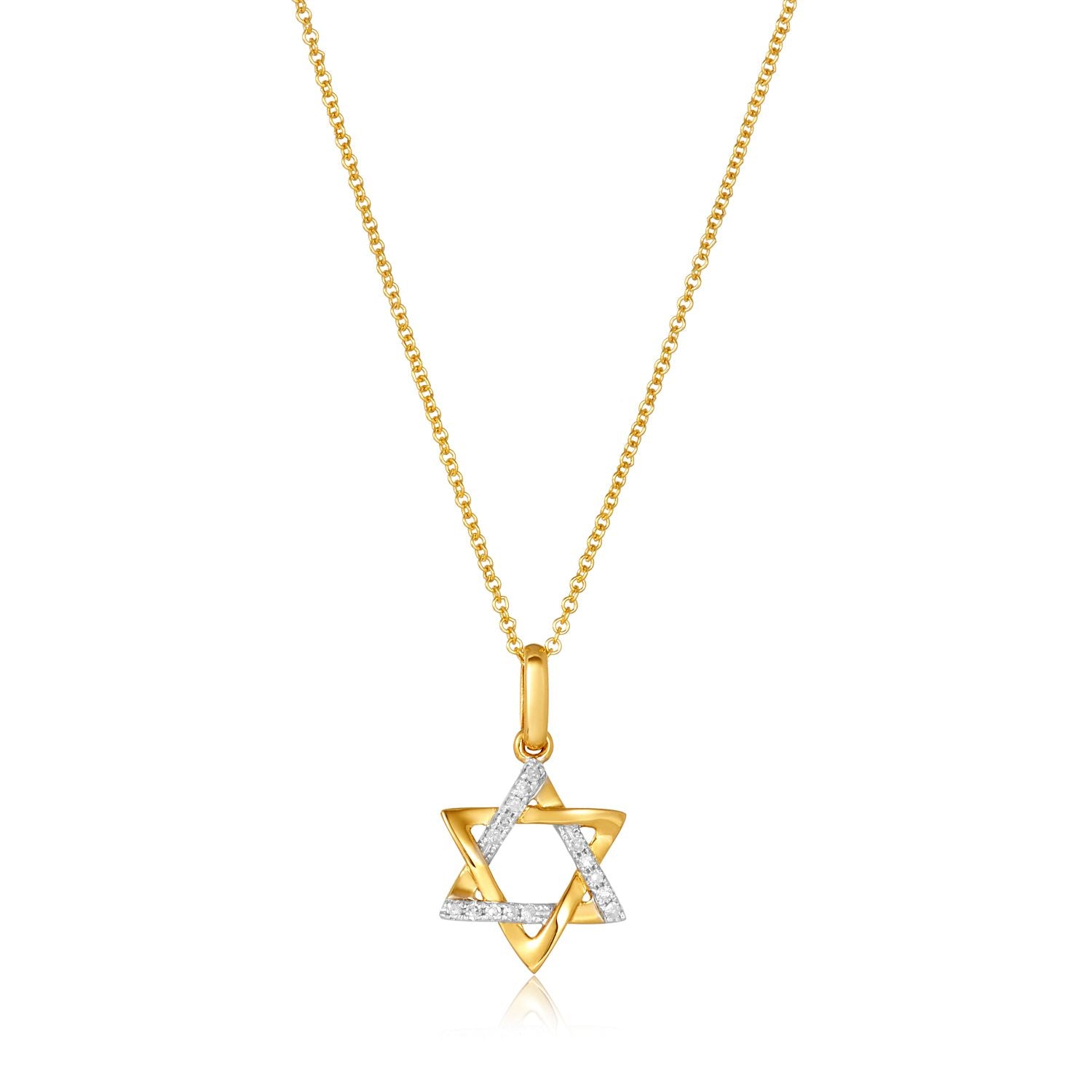 Two Tone Diamond and 14k Gold Star of David Necklace for Women