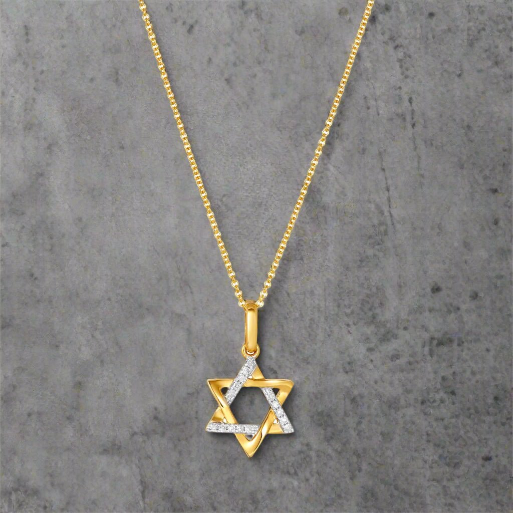 Two Tone Diamond and 14k Gold Star of David Necklace for Women