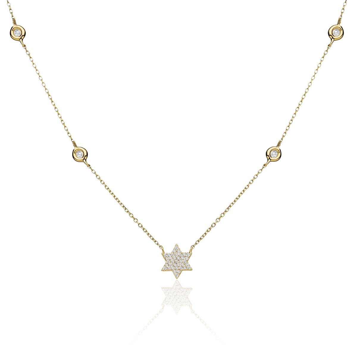 Pave Star of David Necklace 14k Gold with Diamonds on Chain