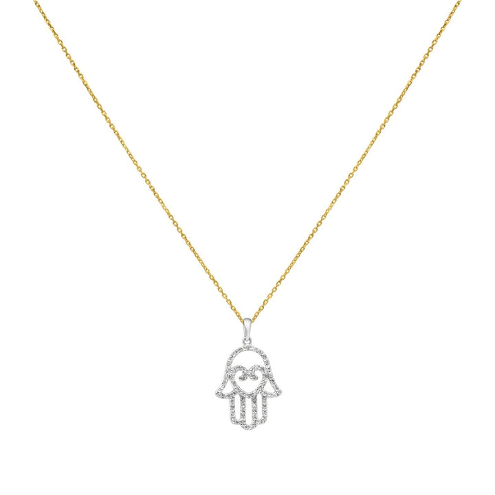 Hamsa and Heart Diamond Necklace in 14k Gold