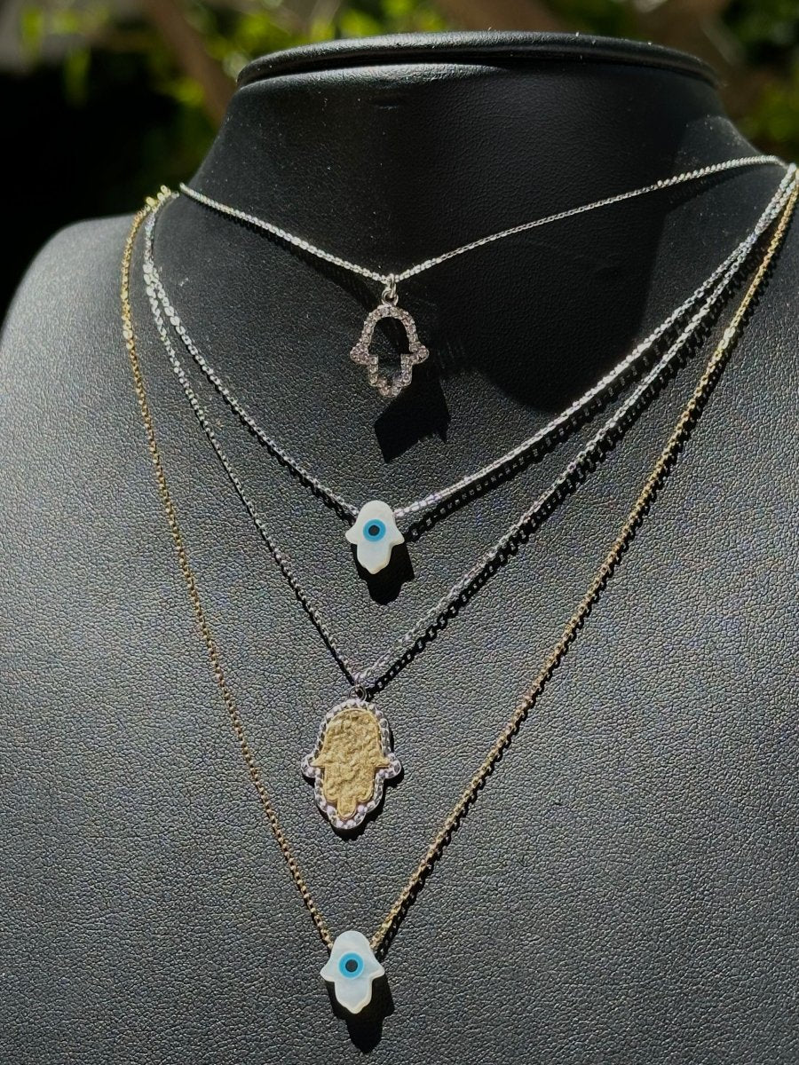 White Hamsa Evil Eye Necklace