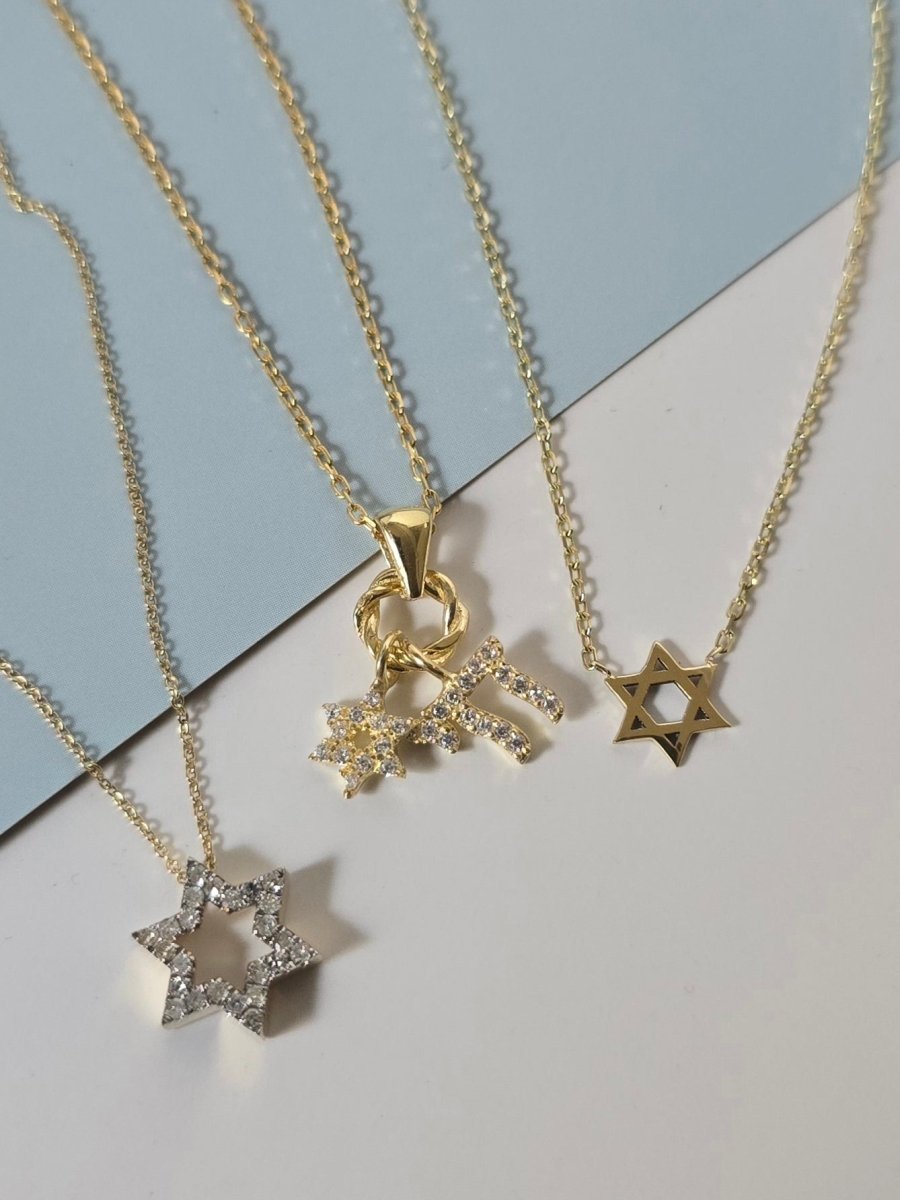 Chai and Star of David Jewish Cluster Necklace