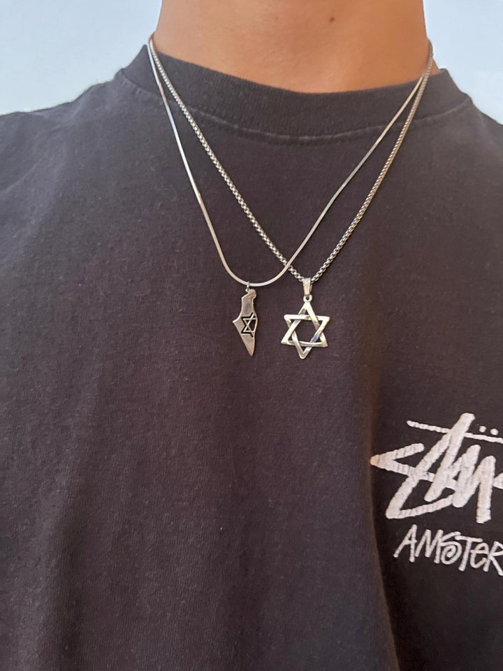 Silver Map of Israel Necklace