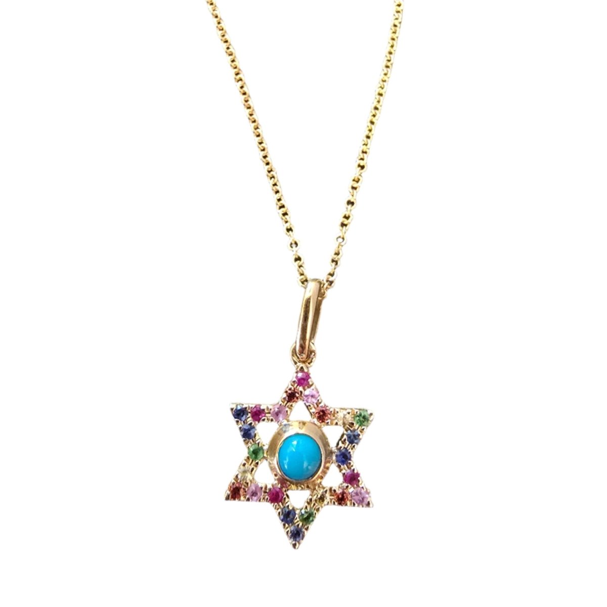 Rainbow Jewish Star of David Pendant in 14k Gold