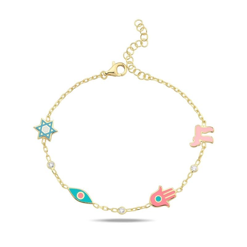 Four Symbolic Bracelet | Chai, Hamsa, Evil Eye, Star of David