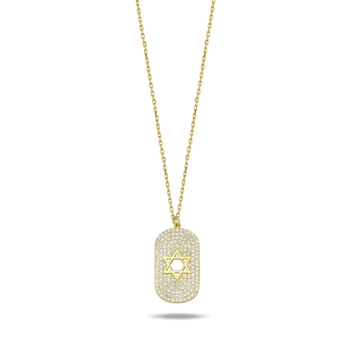 Star of David Tag Necklace in Yellow Gold