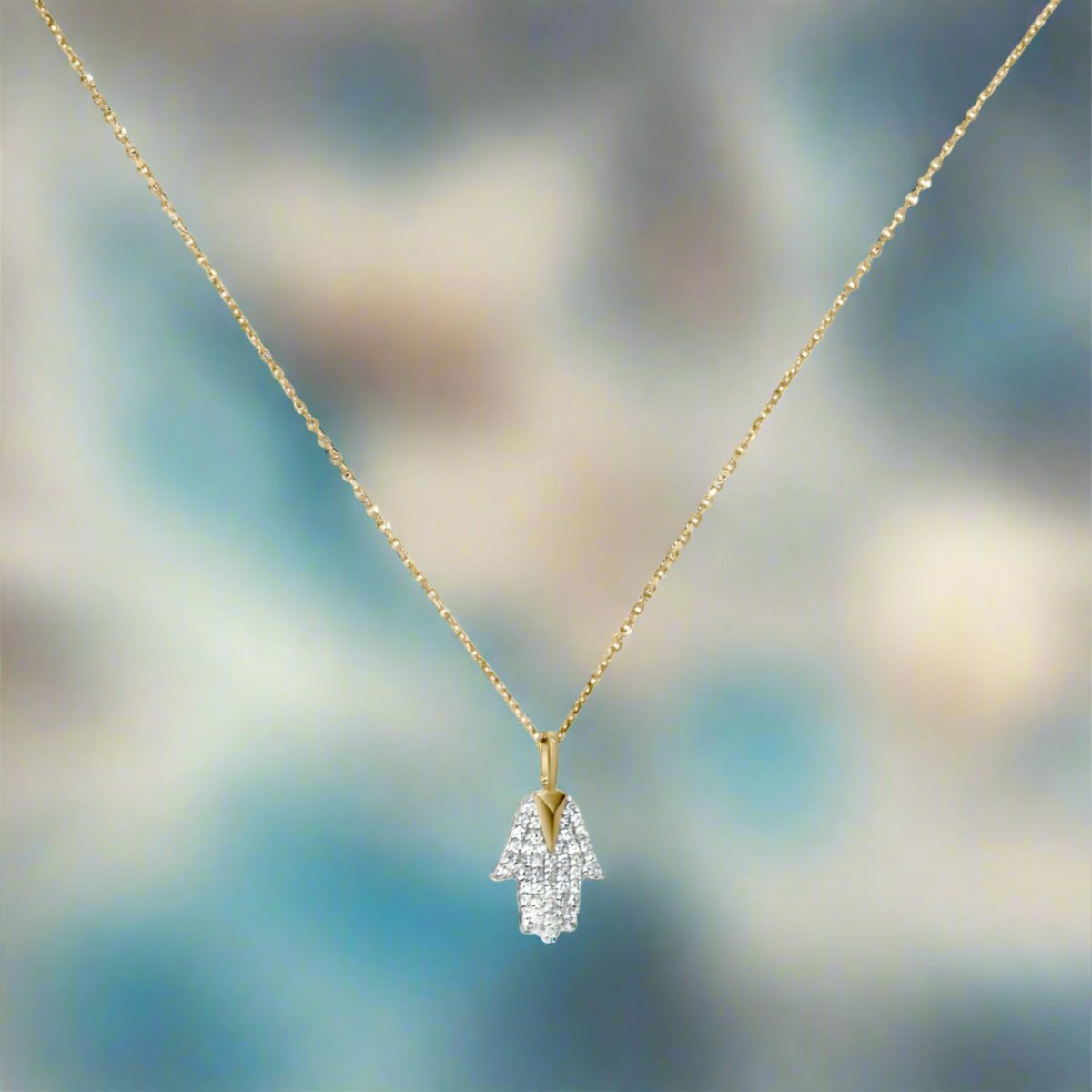 Gold Hamsa and Diamond Pendant