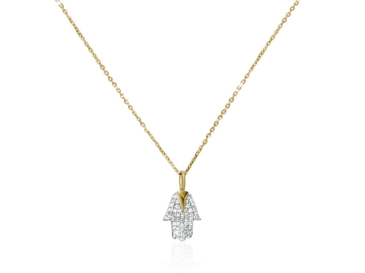 Gold Hamsa and Diamond Pendant