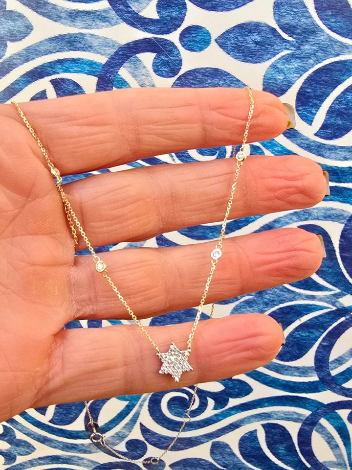 Pave Star of David Necklace 14k Gold with Diamonds on Chain |Pre - order Now