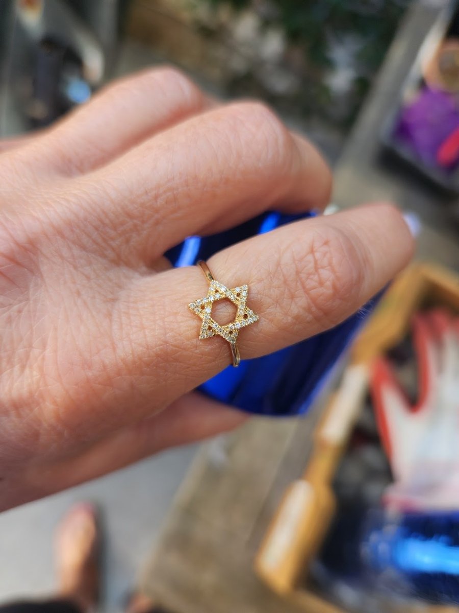 Diamond Jewish Star Ring in Solid 14k Gold