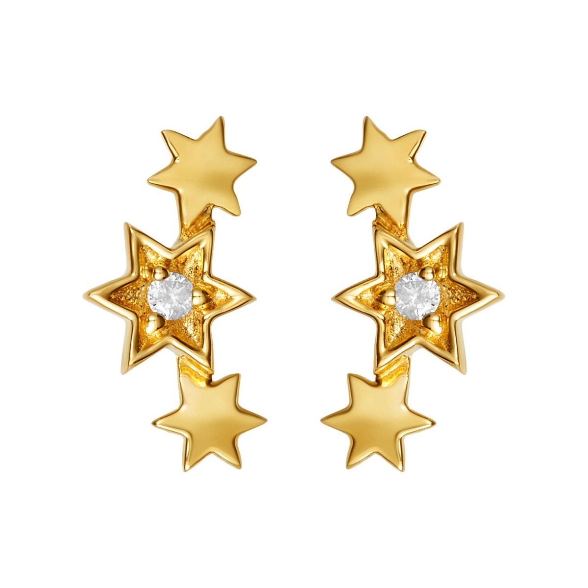 Star of David Gold Earring Climbers in 14k Gold with Diamonds