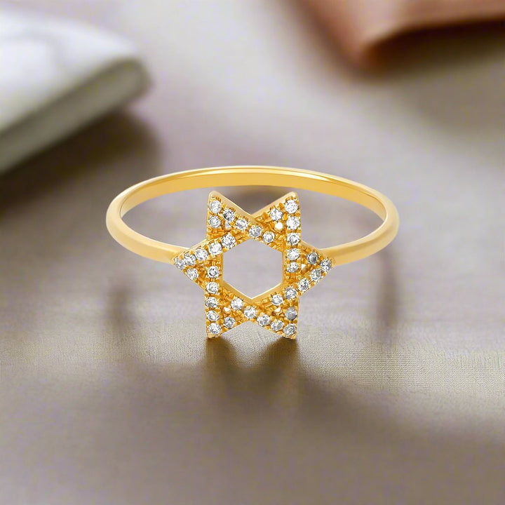 Diamond Jewish Star Ring in a room
