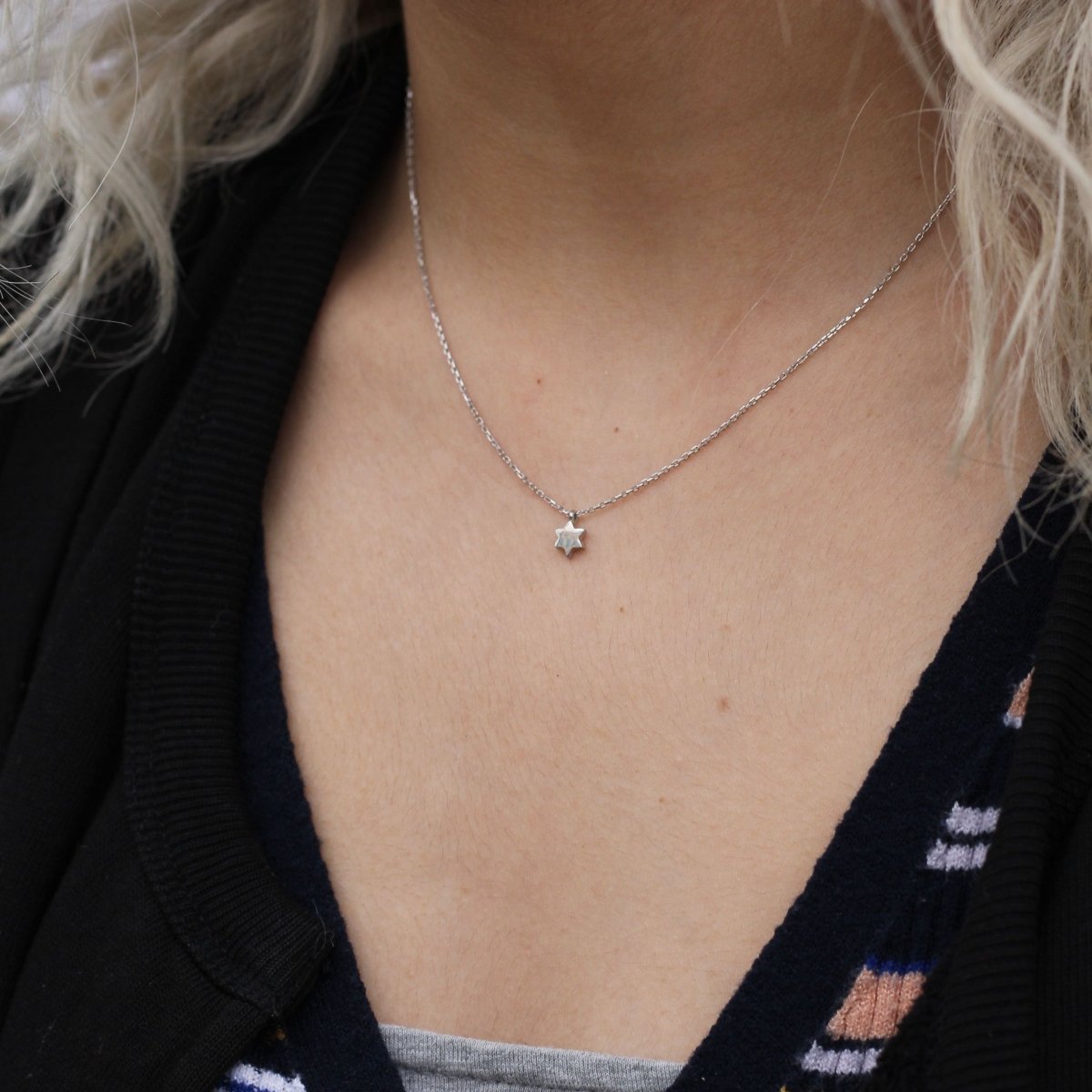 Silver Star of David Necklace | Silver Box Chain