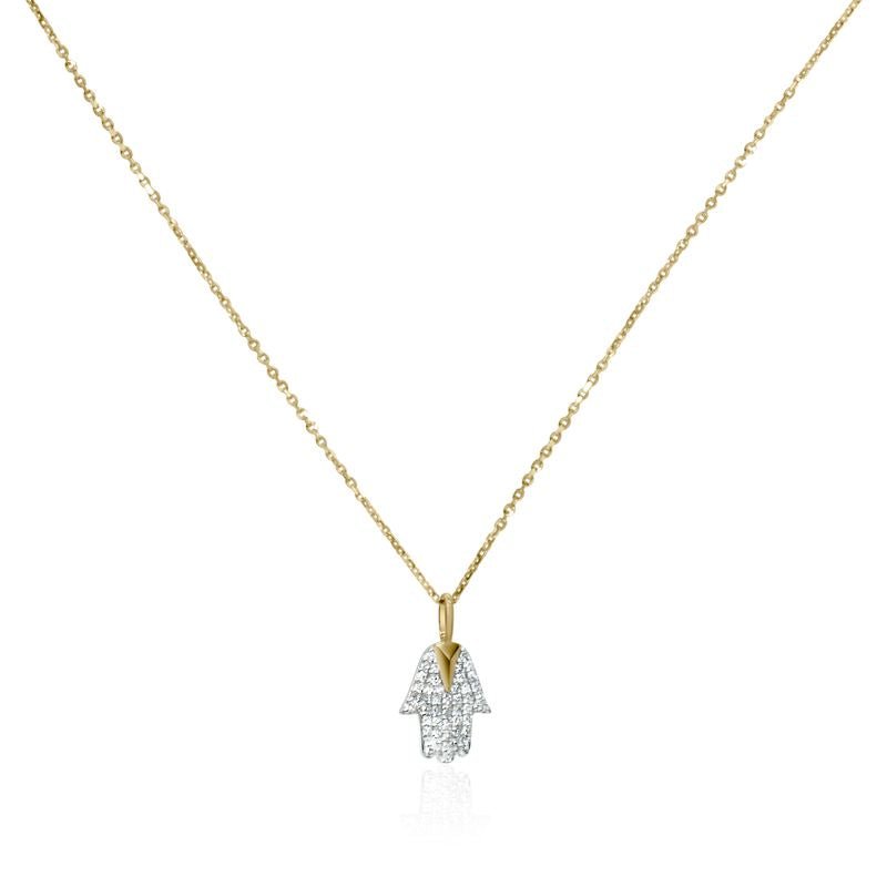 Gold Hamsa and Diamond Pendant