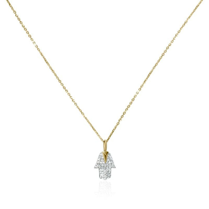 Gold Hamsa and Diamond Pendant