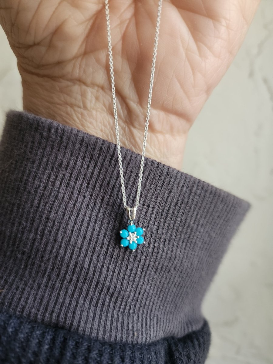 Turquoise and Diamond Jewish Star Necklace