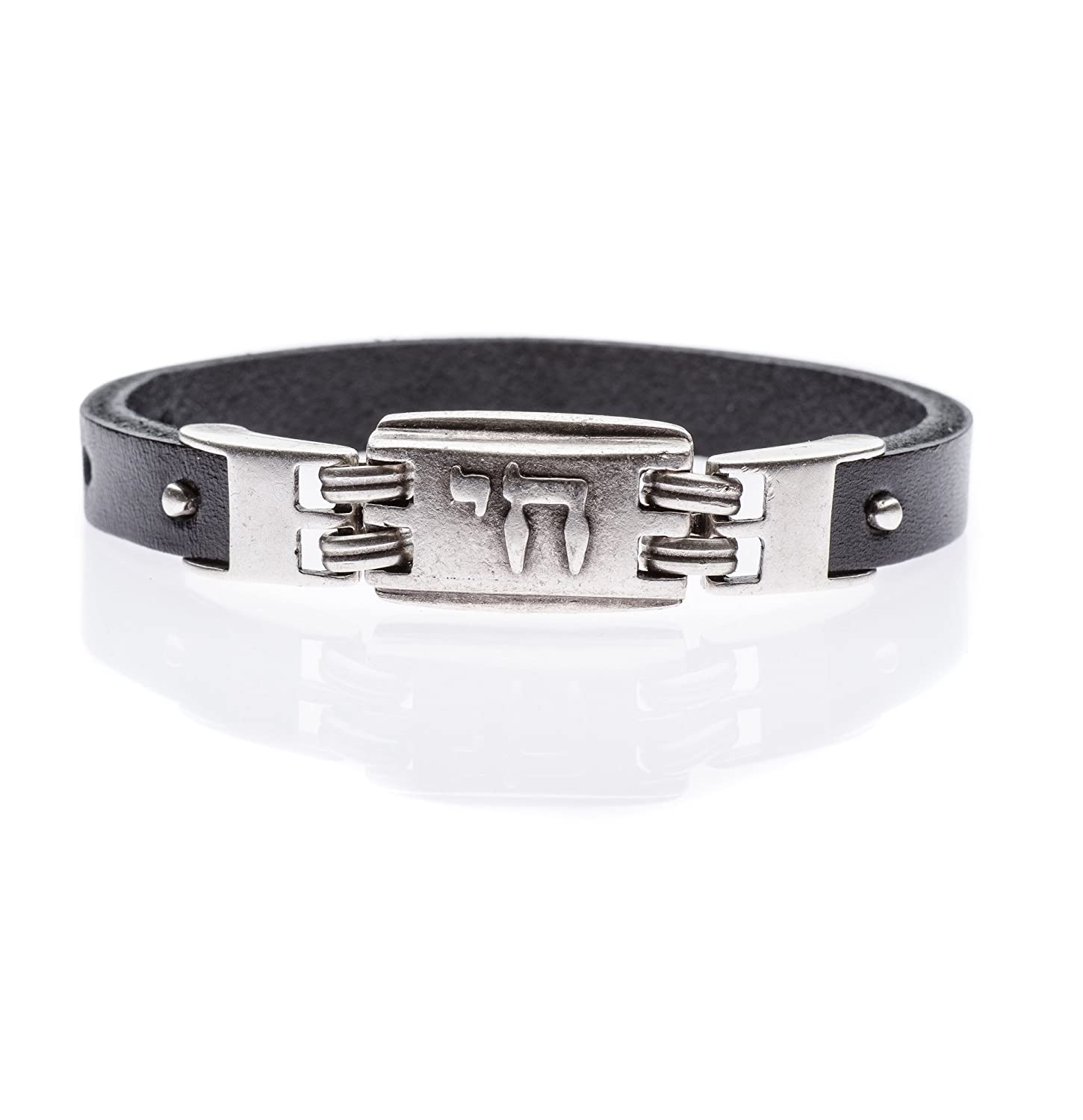 black hebrew chai leather bracelet