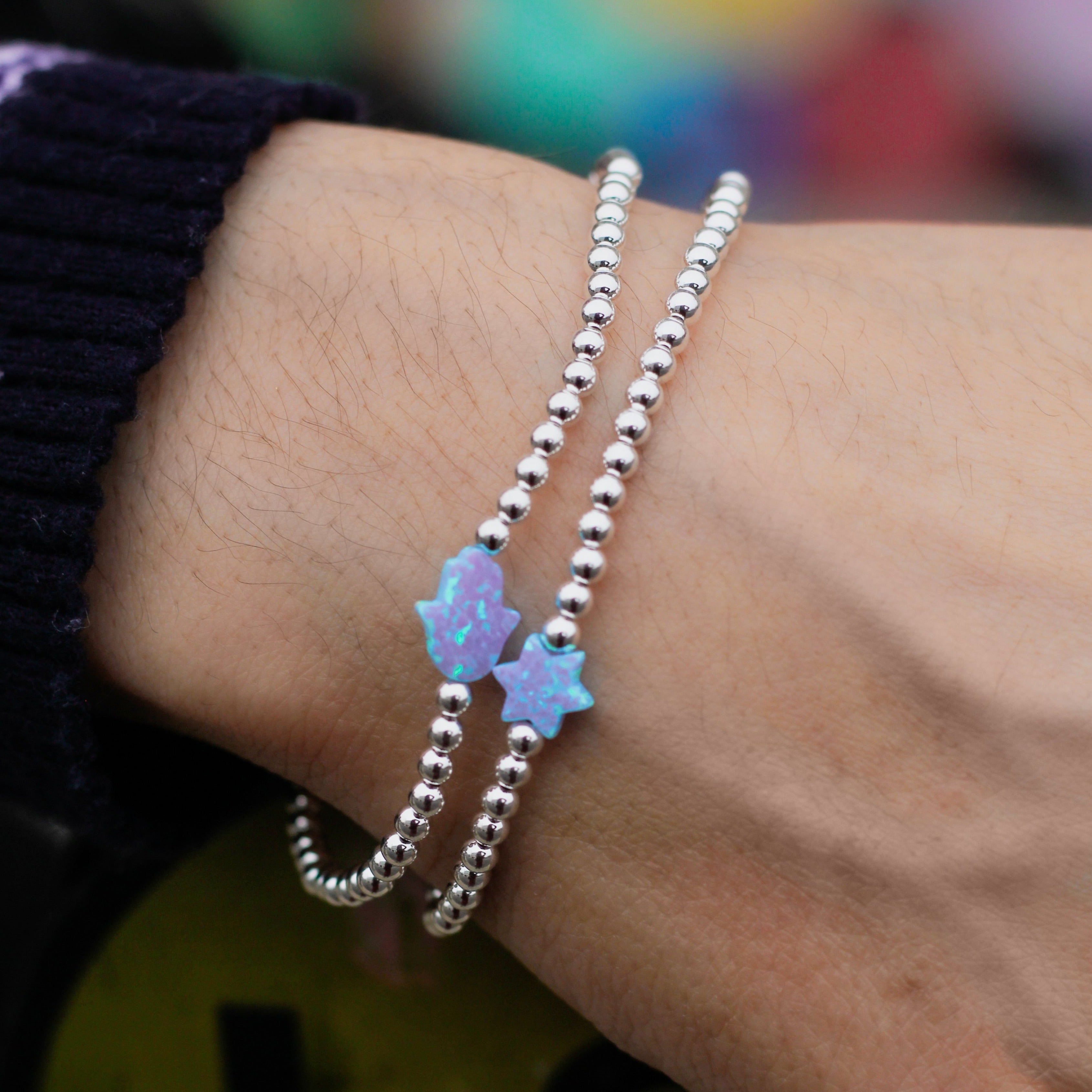 Jewish Jewelry | Hamsa Bracelet | Blue Beaded Crystal Hamsa Bracelet