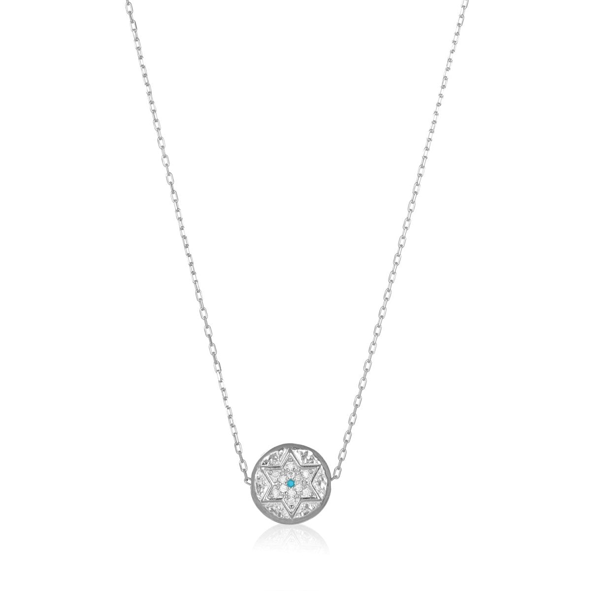 Double Sided Lucky Star of David and Heart Necklace Silver