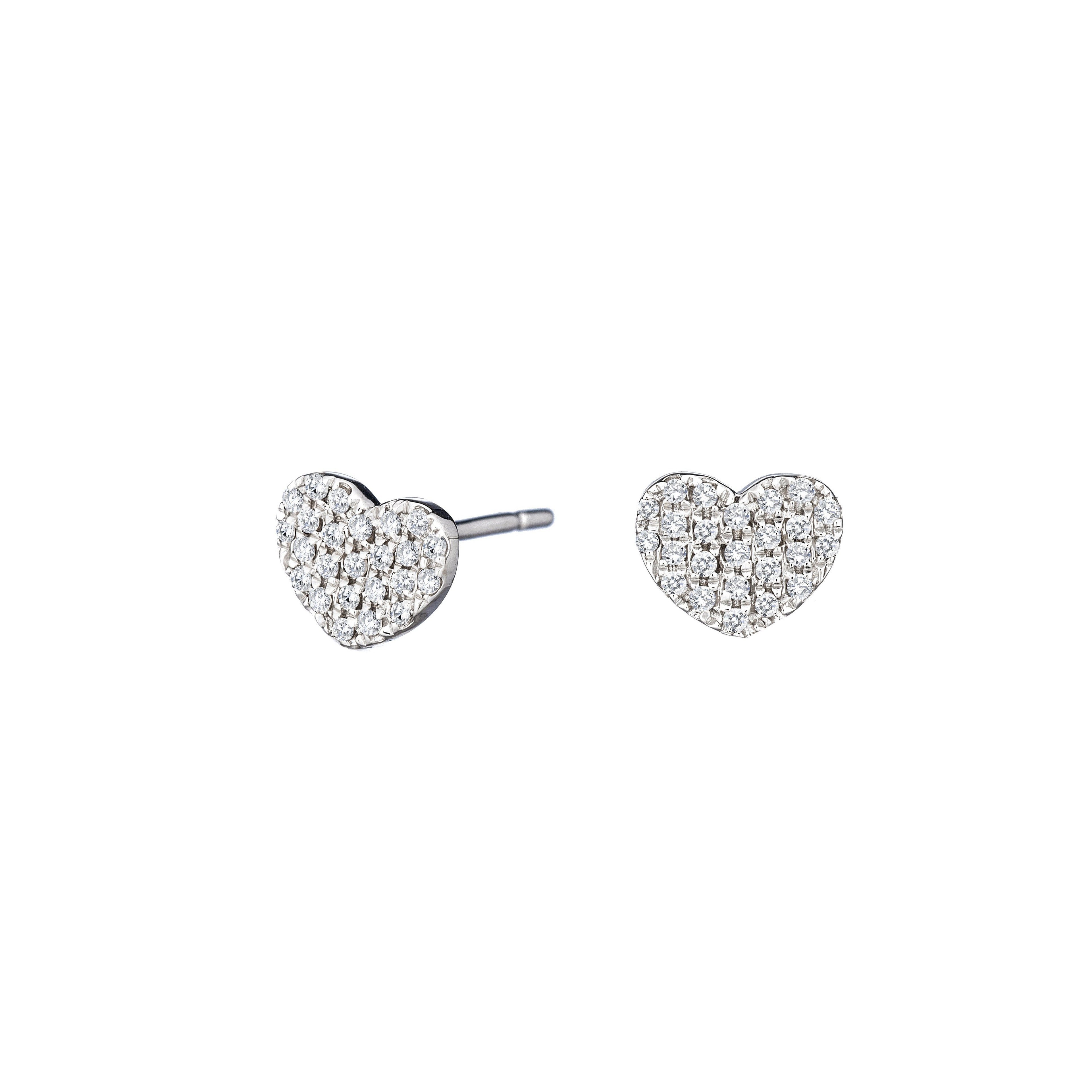 Heart Shaped Earrings with Diamond Set in 14k Gold – Alef Bet by Paula