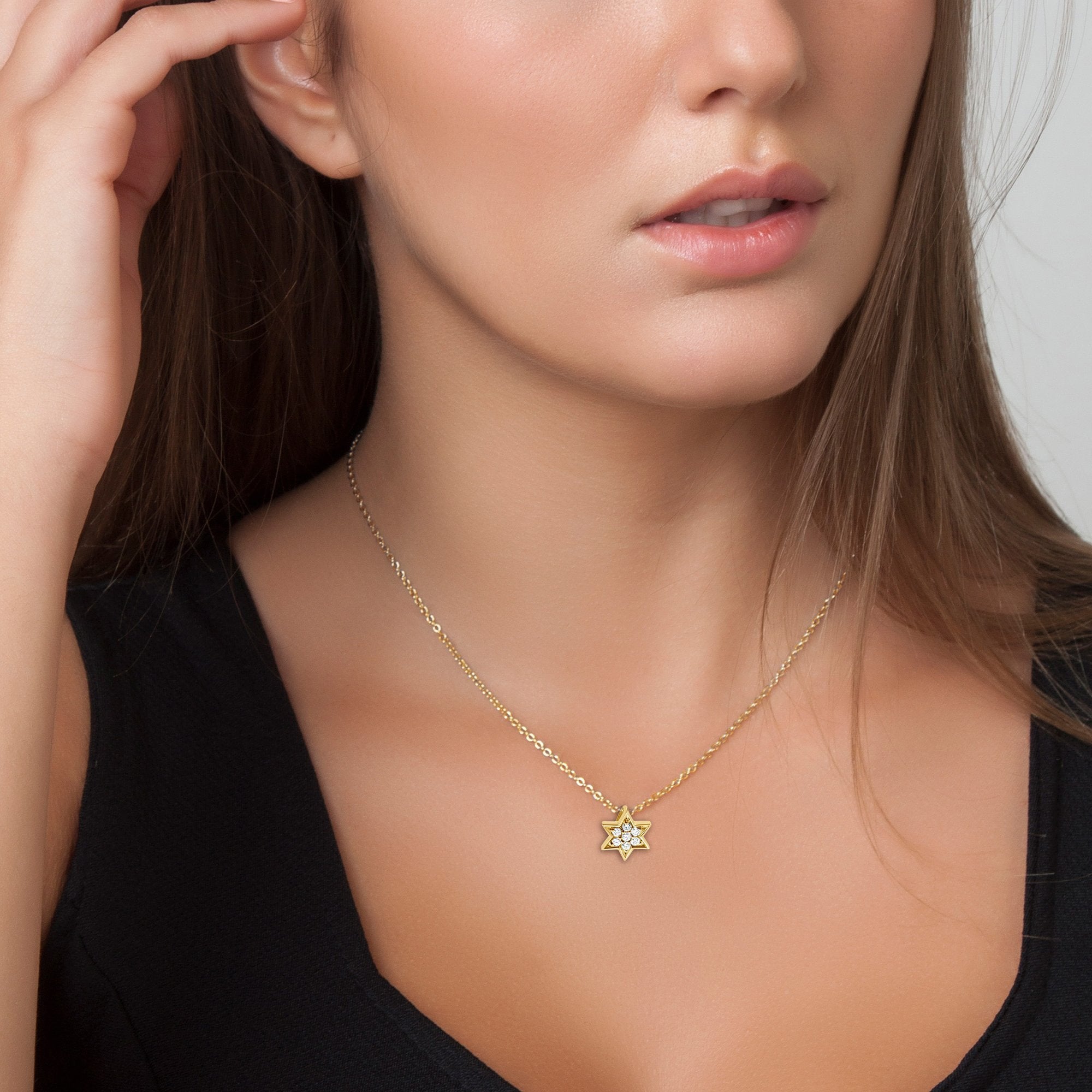 Jewish Jewelry - Orange Crystal Jewish Star Necklace, Made In Israel