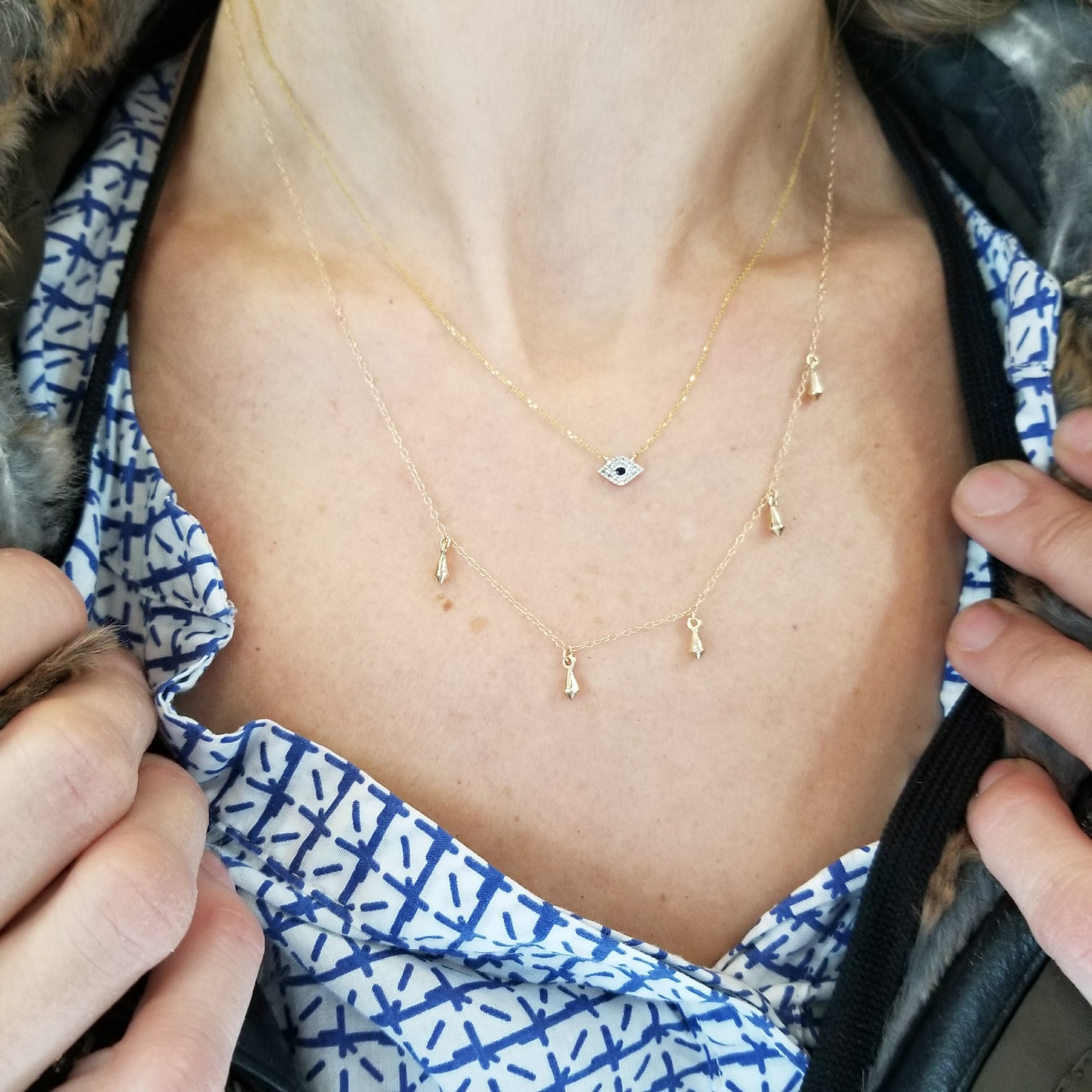Dainty Diamond Evil Eye Necklace in 14K Gold White Gold