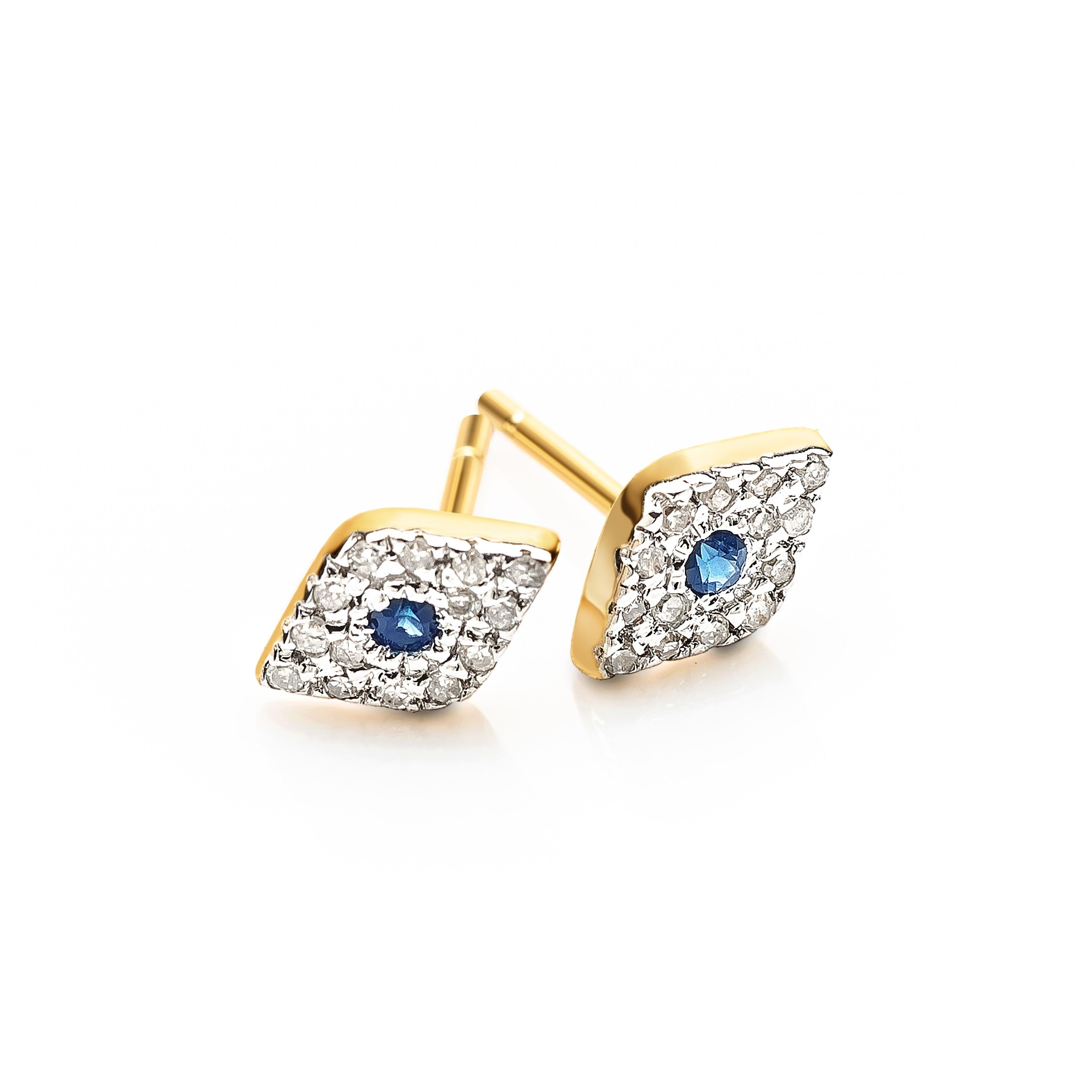 14k White Gold Over in Sterling Silver 1.30 Ct Round Cut Blue Sapphire & Simulated Diamond Evil Eye Stud 2024 Earrings