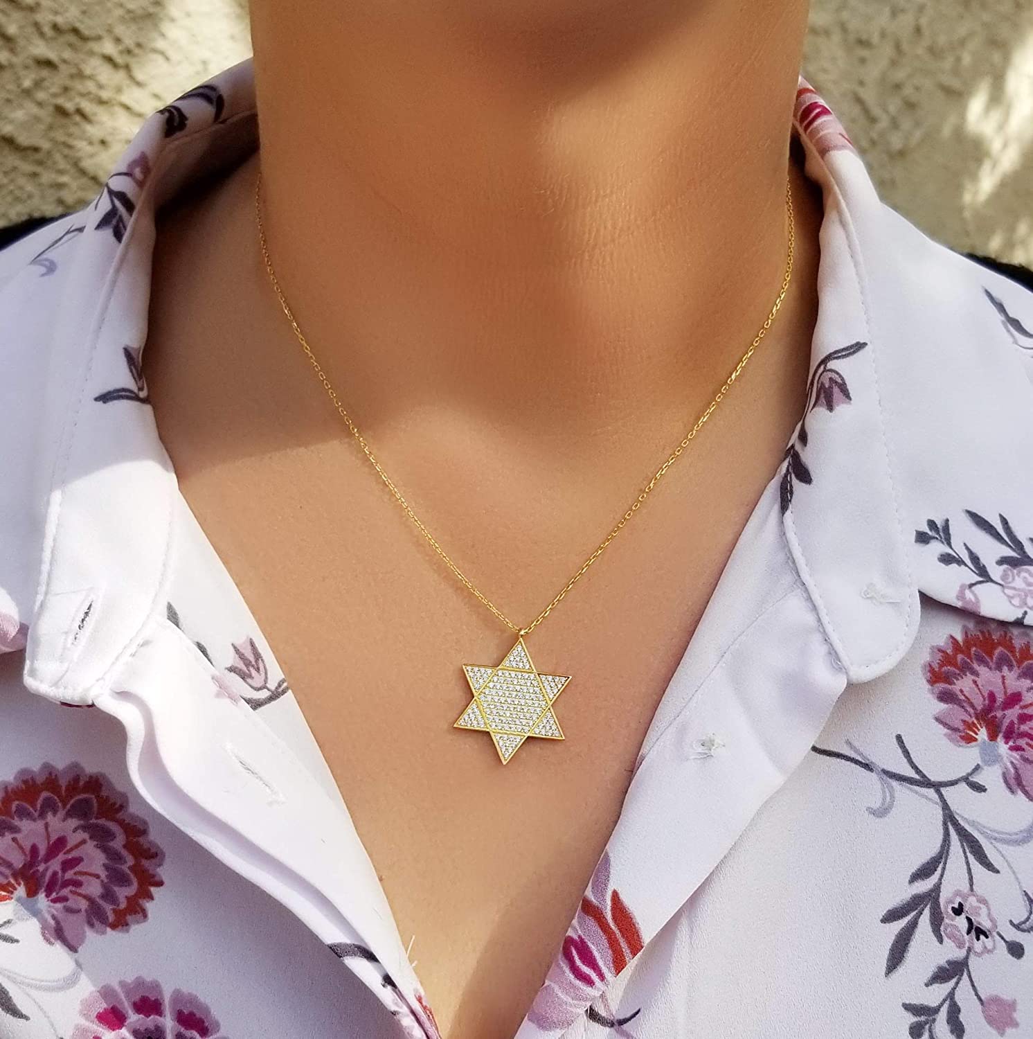 jewish star large necklace