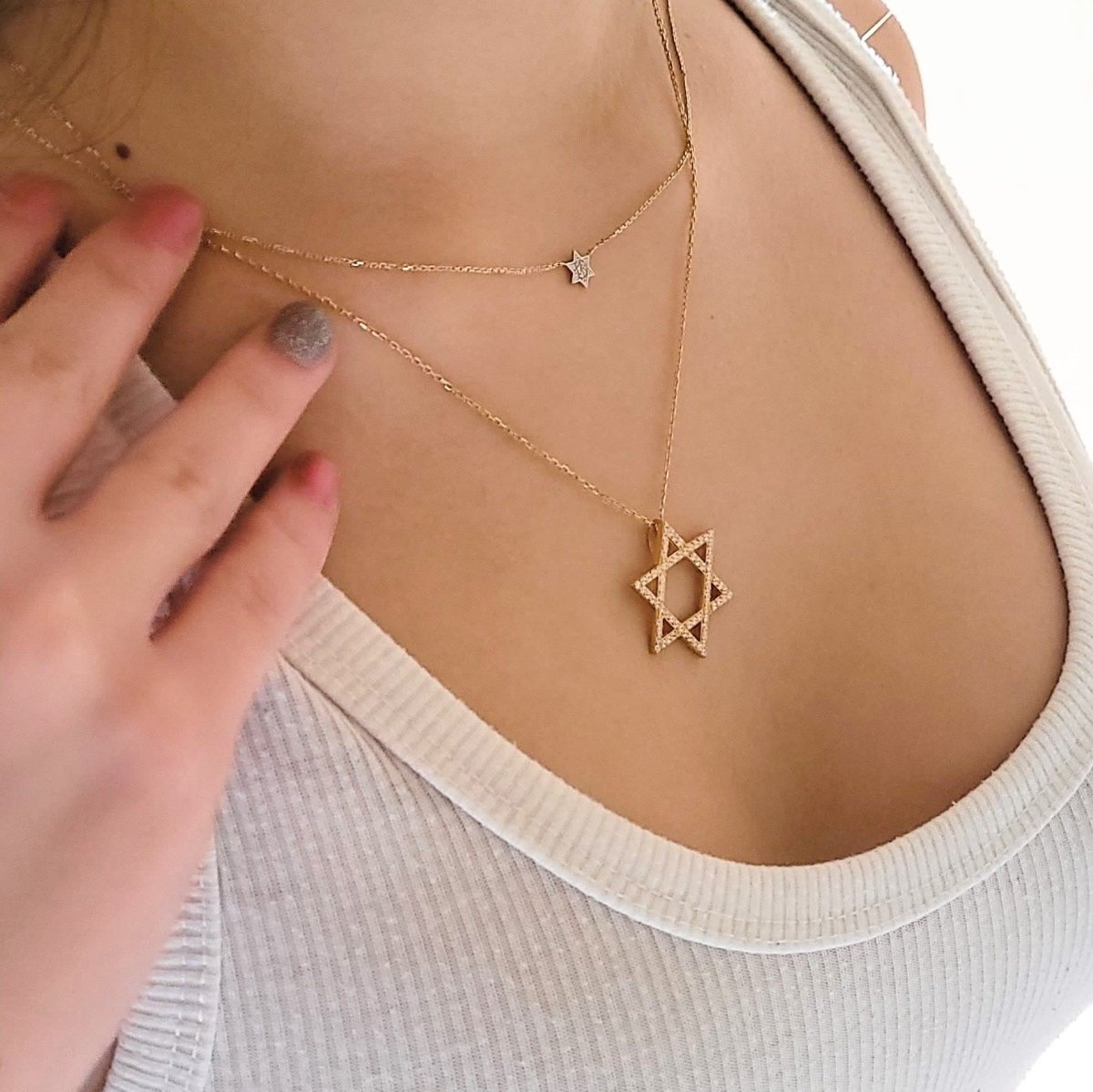 14k Rose gold Diamond small Jewish Star of David Necklace