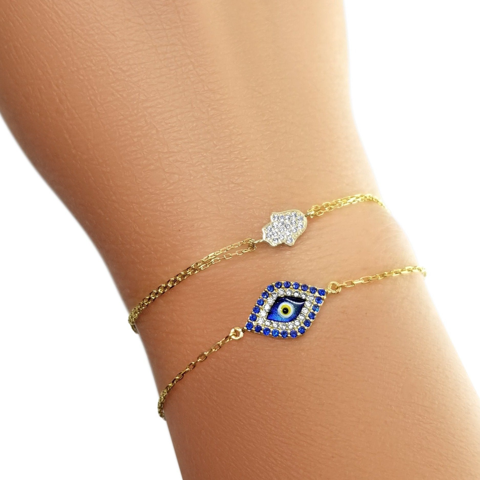 Buy Lapis Lazuli Chips Hamsa Hand Charm Chain Bracelet