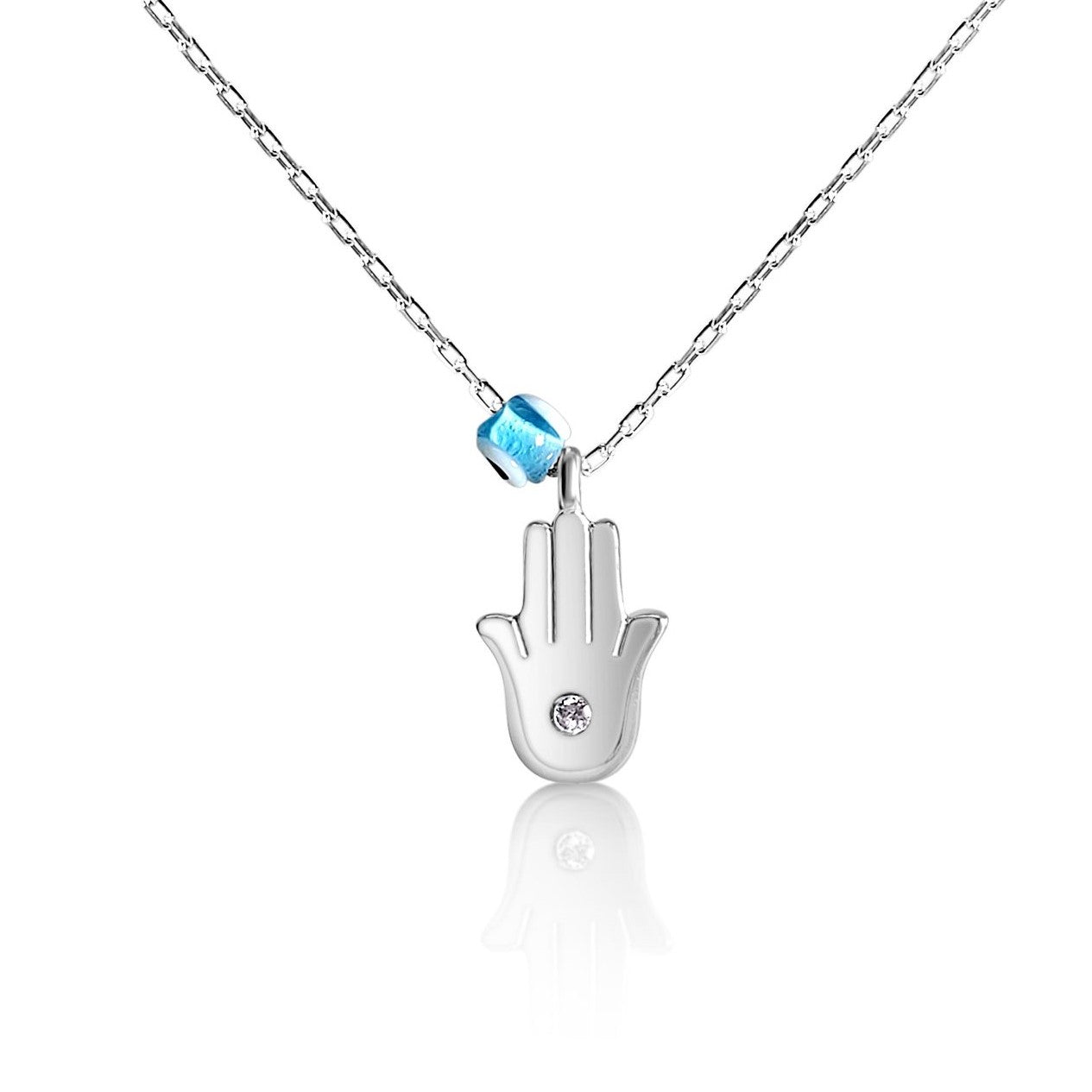 hamsa with blue eye bead necklace