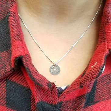 Coin Heart Silver Necklace - Alef Bet Jewelry by Paula