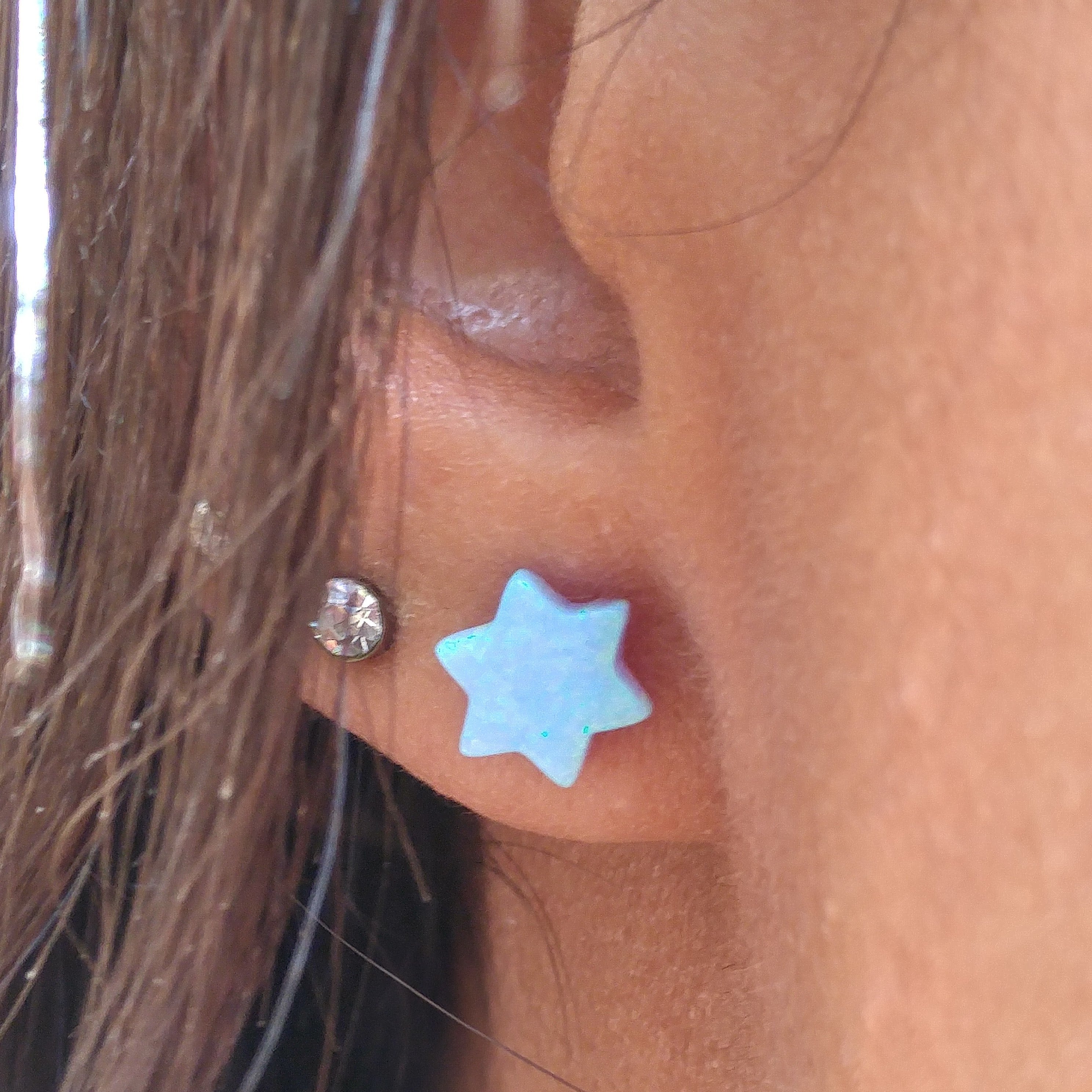 Blue Opal Jewish Star necklace 6mm faceted stud earrings set top